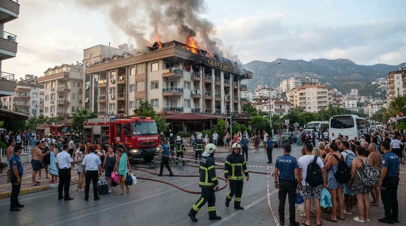 Alanya'da Otel Çatısında Yangın: Misafirler Tahliye Edildi