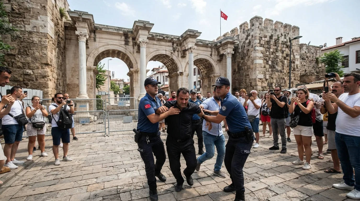 Antalya'da Tarihi Hadrian Kapısı Önünde Korkutan Sokak Kavgası