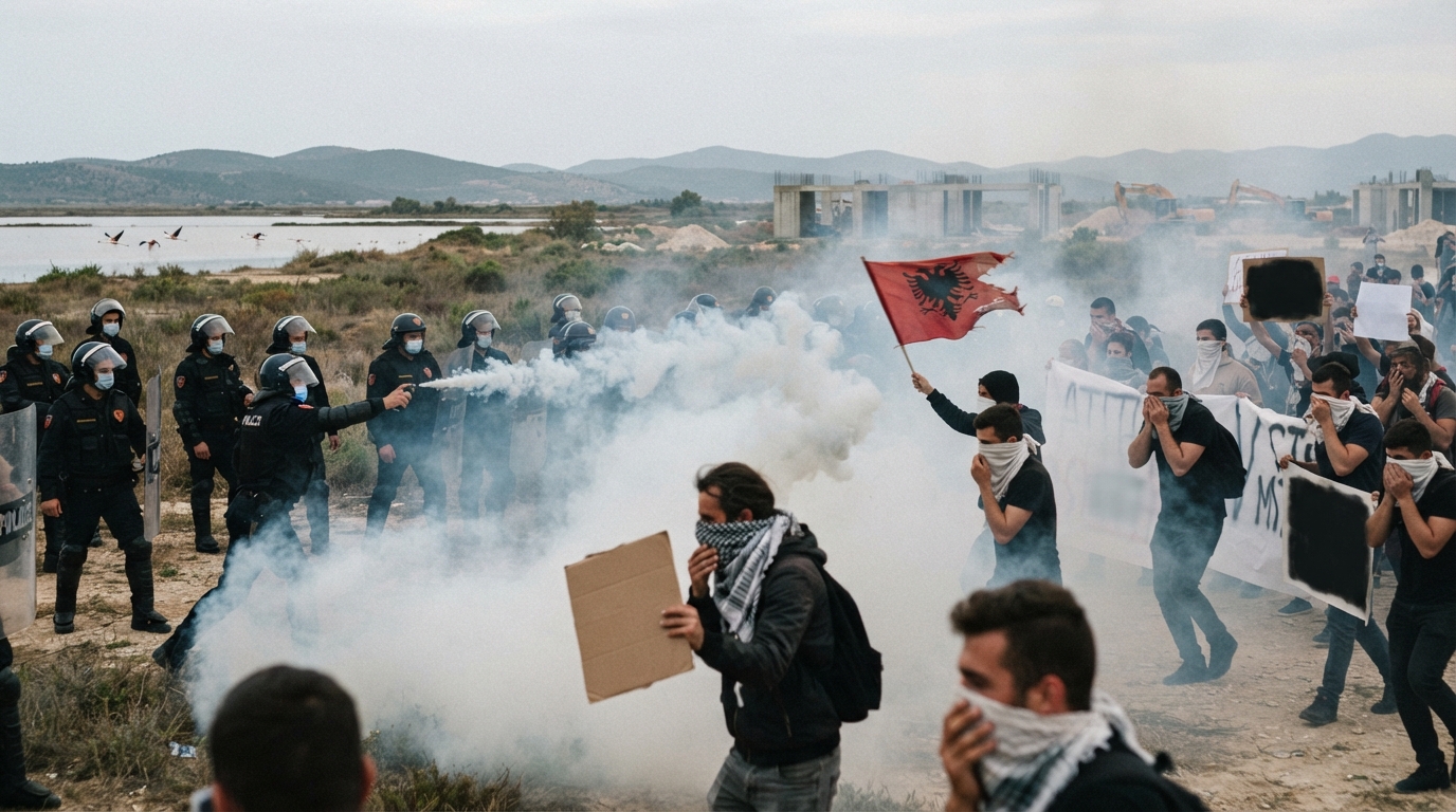 Arnavutluk'ta 'Flamingo Devrimi' Protestosuna Polisten Göz Yaşartıcı Gazlı Müdahale