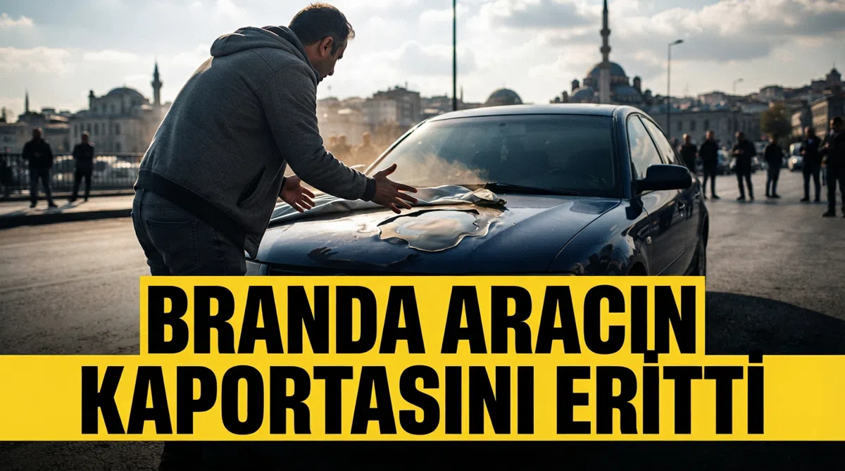Branda aracın kaportasını eritti