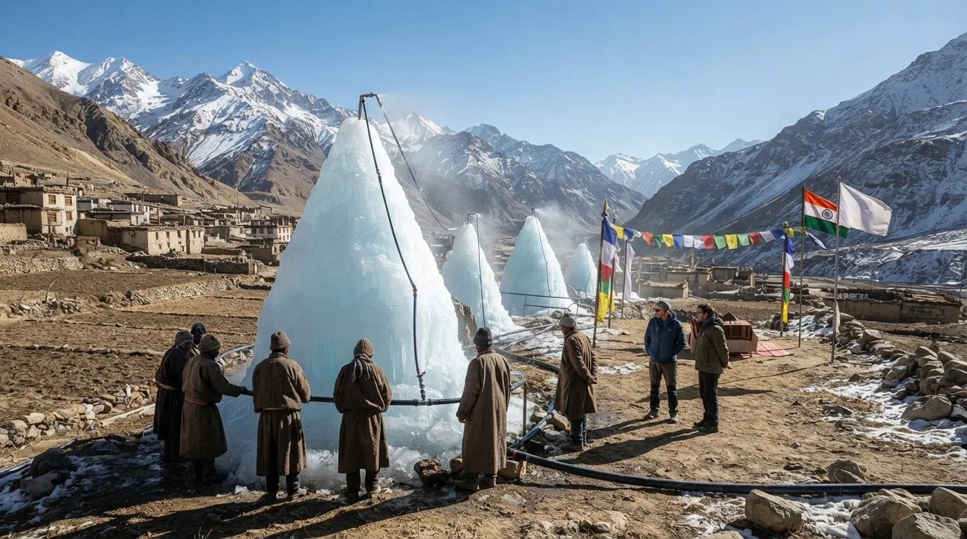 Himalaya Köylerinde Tarım İçin Yapay Buz Piramitleri: Su Güvencesi Sağlanıyor