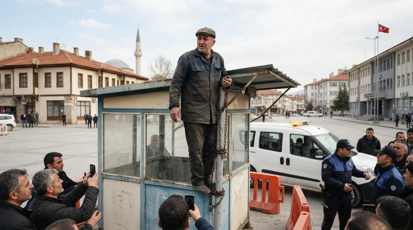 Kütahya'da Büfesinin Kaldırılmasına Direnen Esnaf Kendini Zincirledi