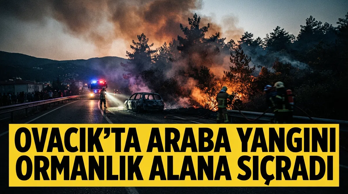 Ovacık'ta araba yangını ormanlık alana sıçradı